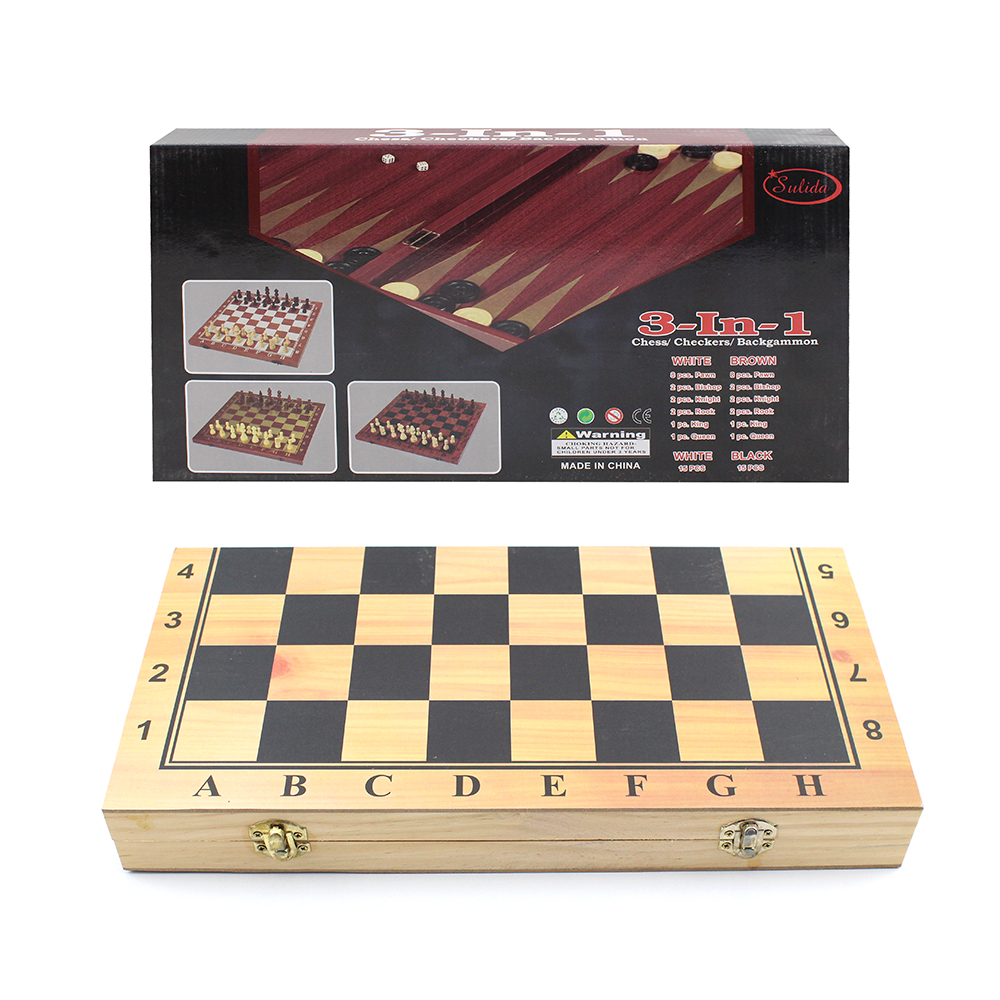 Chess, Checkers & Backgammon 3 In 1 Classic Board Game Set