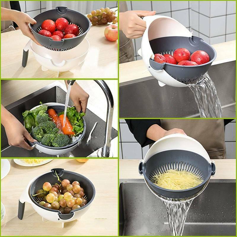 9 in 1 Multifunction Vegetable Cutter with Drain Basket Magic Rotate  Colander New Vegetable Portable Slicer Chopper Grater