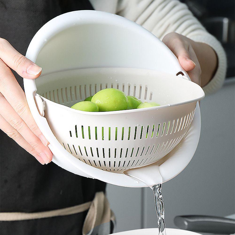 Collapsible Colander Drainer Basket Fruit Vegetable Salad Spinner Water  Drain Rotate Spinning Strainer Kitchen Accessories