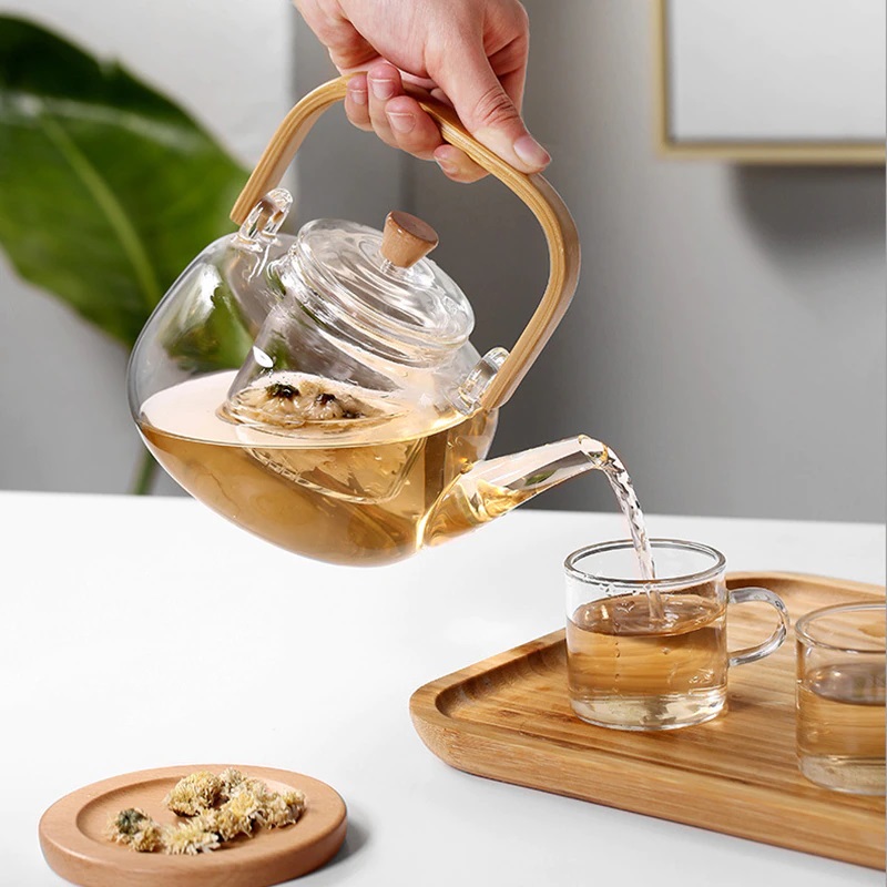 Borrey Glass Tea Set Heat Resistant Glass Tea Infuser Tea Pot