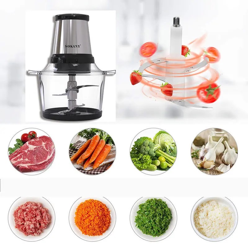 Cheap Electric Meat Grinder 2L Multi Function Stainless Steel Food Processor  for Meat Vegetables Fruits